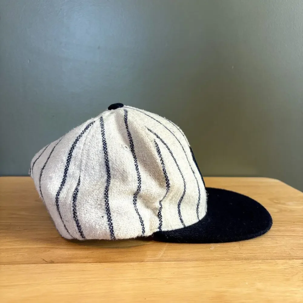 American Needle NY Yankees Cooperstown Wool Pinstripe Cream Navy Snapback Hat